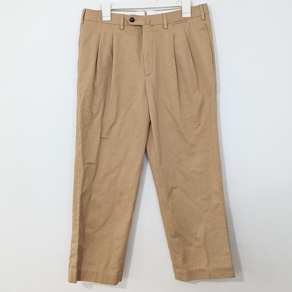 Loro Piana 100% Cotton Pleated Front Classic Khaki Pants Tan Size 50  US 34